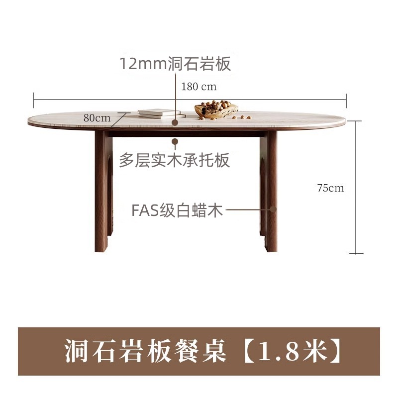 Table à manger en travertin de 1,8 mètre