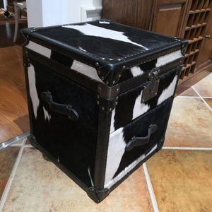 定制复古皮革行李箱端桌带抽屉仿古皮革乡村行李箱边桌转角柜设计 - Product Image 6