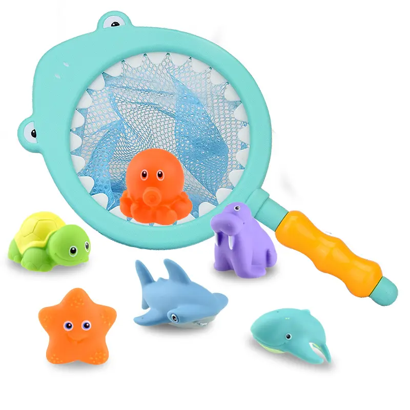 शार्क मछली पकड़ने खिलौना 7pcs के पानी खिलौने pinched किया जा सकता है पानी स्प्रे कहा जाता मछली बच्चों स्नान स्नान खिलौने