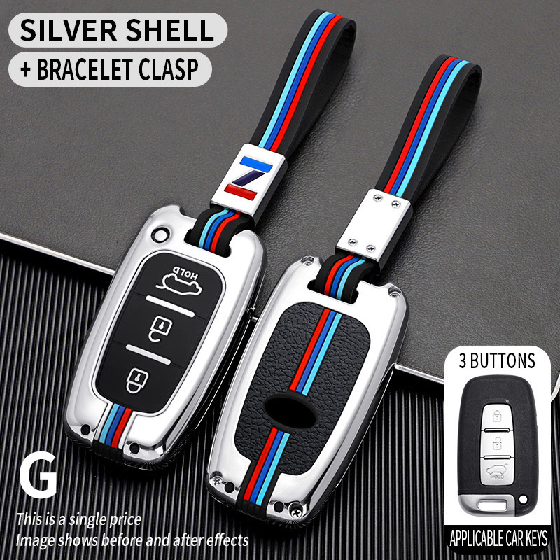 Modello G, cassa singola argentata a tre pulsanti + chiusura con cinturino.