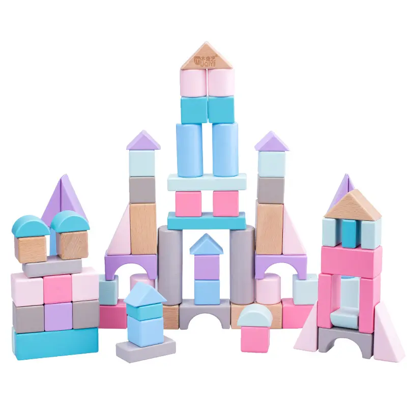 Juego de bloques de construcción de Castillo de madera para niños, rompecabezas creativo de macarrón de Color a juego, 75 juegos de bloques de construcción con diferentes ángulos