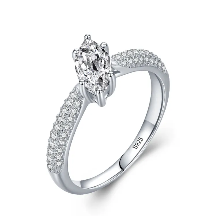 Fede nuziale di fidanzamento con diamante CZ occhio di cavallo lucido in argento Sterling 925 moda per le donne
