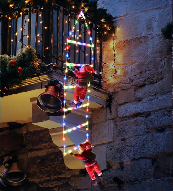 Christmas Decorations LED Ladder Lights with Climbing Santa Claus -Outdoor LED Indoor lighting   Garden lights