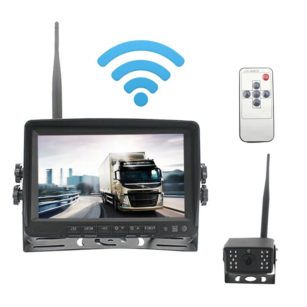 वायरलेस ट्रक बैकअप रियर व्यू कैमरा + 7 इंच HD कार रिवर्स मॉनिटर वाहन बस वैन ट्रेलर कारवां के लिए ऑटो पार्किंग CR32