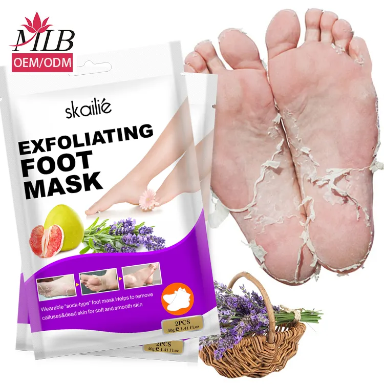 Oem odm gros pied produits de soins de la peau coréen pieds feuille masque chaussettes exfoliation peeling exfoliant peau lavande pied masque