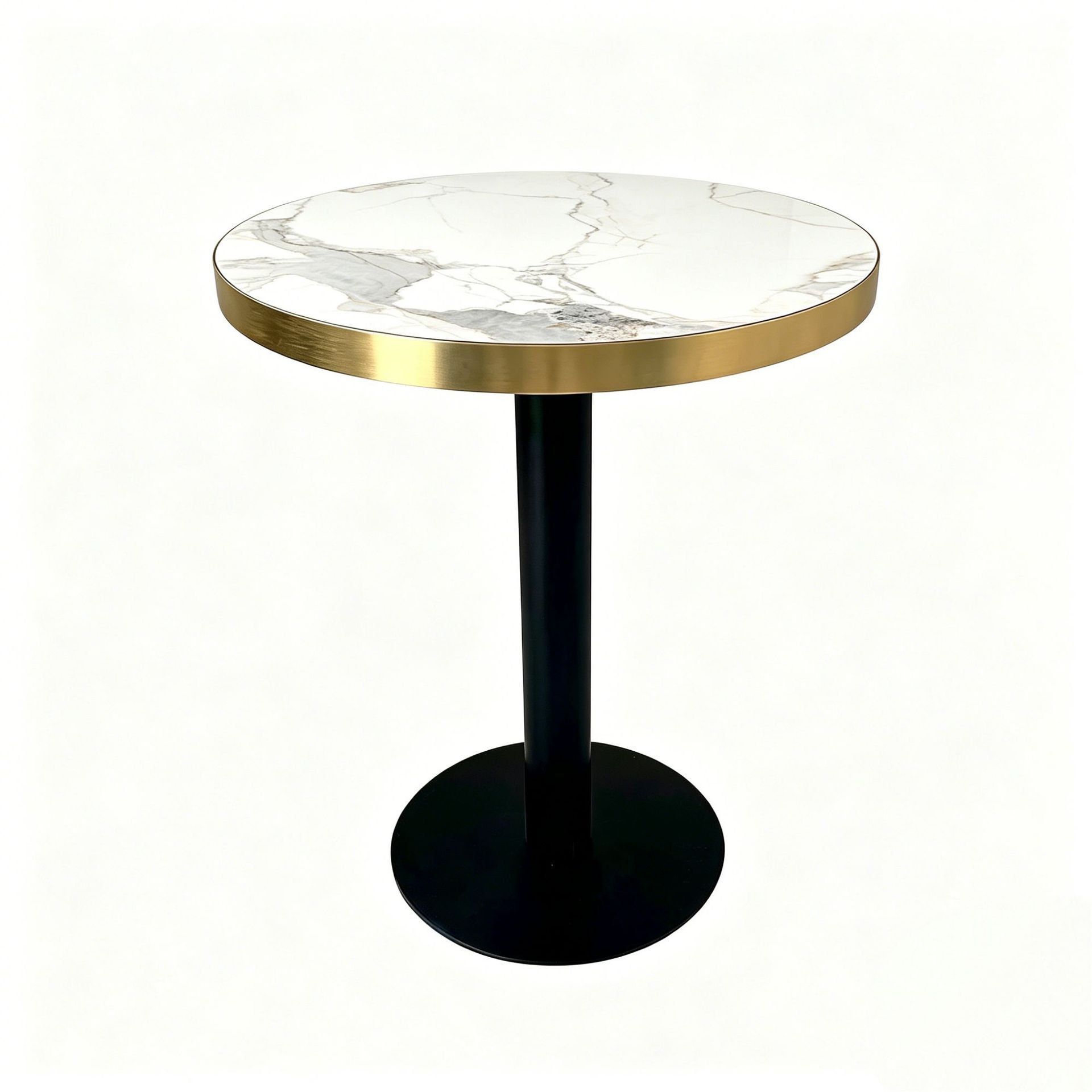 Table ronde avec finition brillante-pied en acier inoxydable noir