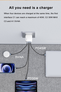 IBD OEM 100W hızlı seyahat şarj katlanabilir çok fonksiyonlu duvar şarj 1 USB 3 tip C Macbook telefon kamera için USB-C limanlar - Product Image 5