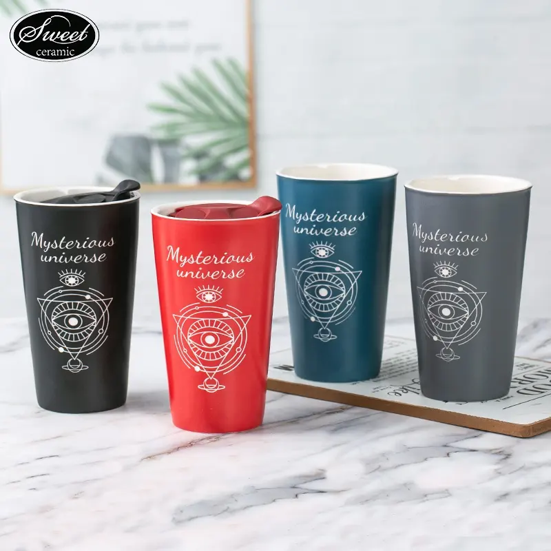 Werbeartikel aus der Fabrik Keramik-Kaffeebecher für Reisen individuelles Logo ohne Griff mit Silikondeckel für Cafeteria