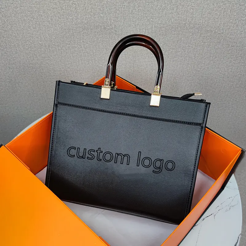 Bolsa feminina de couro, bolsa de sacola de couro da moda, logotipo personalizado, com alça superior