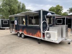 Truk Makanan Trailer Makanan Cepat dokumen hitam 18 kaki untuk bisnis katering dengan teras dilengkapi penuh - Product Image 3