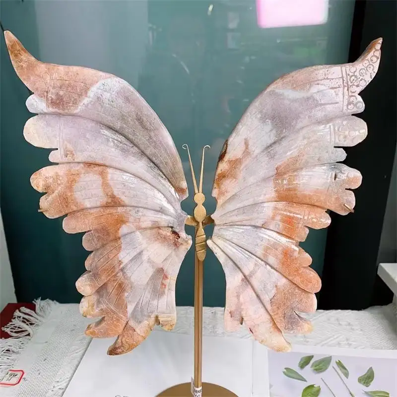 Amatista rosa púrpura Natural tallada a mano, cristal de mariposa drusa, alas de Ángel para decoración del hogar, gran oferta