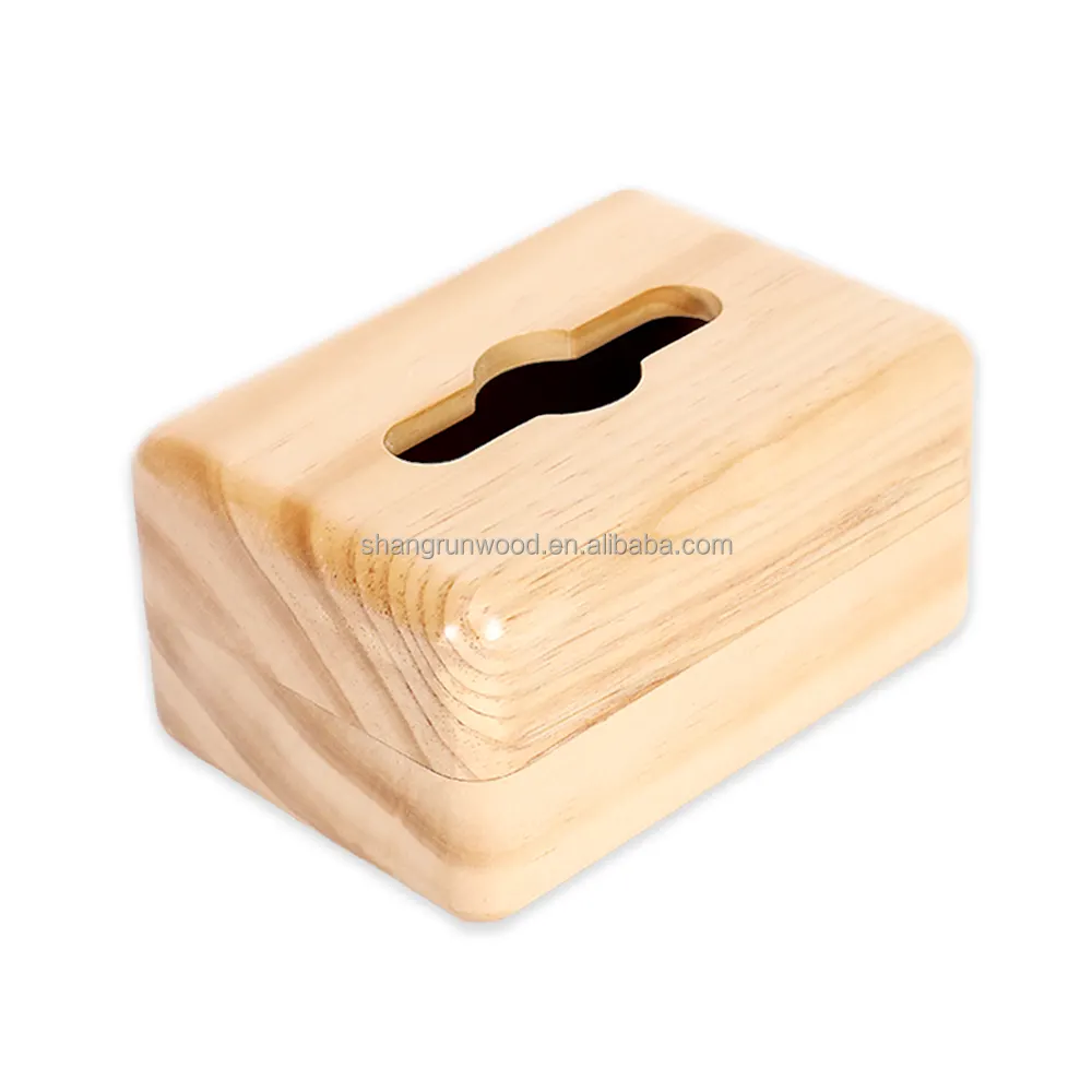 Shangrun bureau fournitures de rangement personnalisé naturel carré serviette boîte de rangement maison carré en bois massif boîte à mouchoirs en bois courbé