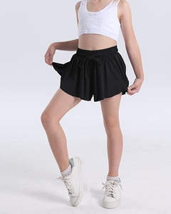 Kızlar siyah kelebek 2-in-1 koşu, spor salonu, egzersiz, tezahürat, dans için Spandex Liner ile Flowy şort - Product Image 3