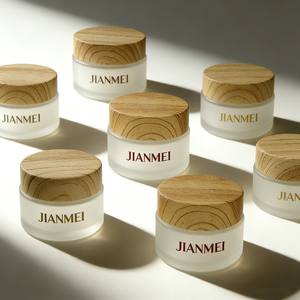 Barattolo trasparente satinato + coperchio effetto legno chiaro