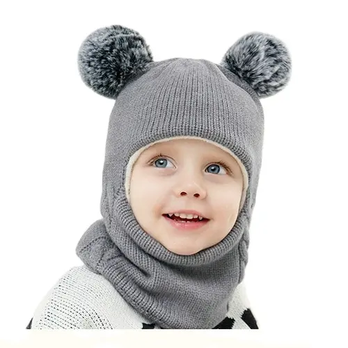 Unisex Otoño Invierno niños bebé dibujos animados oso rayas tejido grueso sombrero lana hilo bufanda orejera gorro cálido mantener conjunto para exteriores