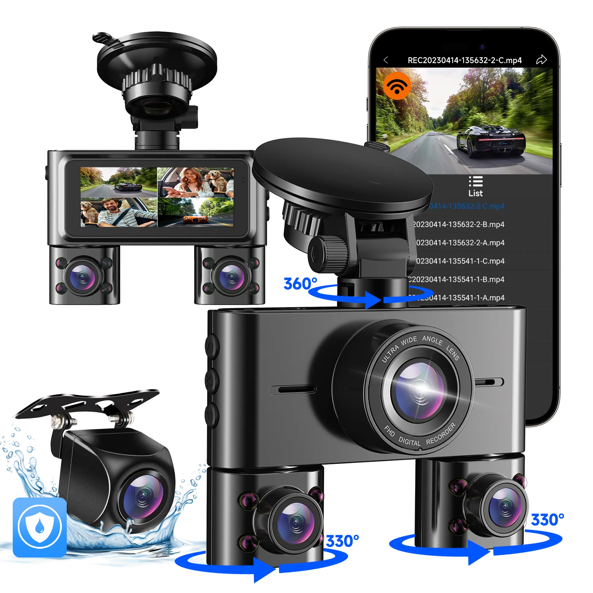 Mini 3 máy ảnh màn hình bên trong 1080p Video ghi âm Dash Cam Wifi GPS phát hiện chuyển động Radar Detector cho xe