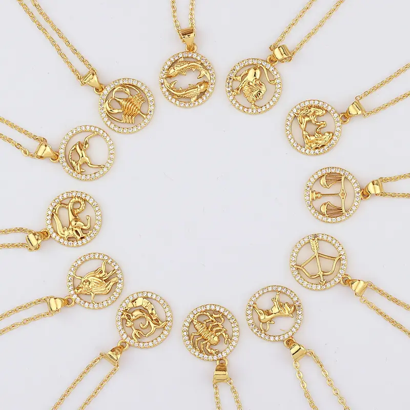 Ywly colar zodiaco de ouro 18k, joias femininas de moda dourada, cristais, strass, signo do zodíaco, colar