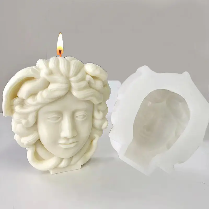 Molde de vela de busto de Medusa para mujer, figura de cabello de serpiente 3d de lujo, molde de silicona, escultura griega, cara, Medusa, molde de vela