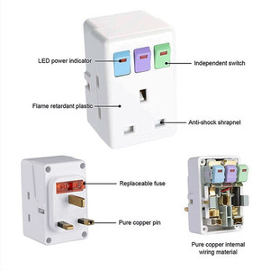İngiltere tak 250V 13A taşınabilir çok 1 ila 3 yollu seyahat adaptörü güç soketi ile ON/OFF bağımsız kontrol anahtarı dönüşüm fişi - Product Image 2