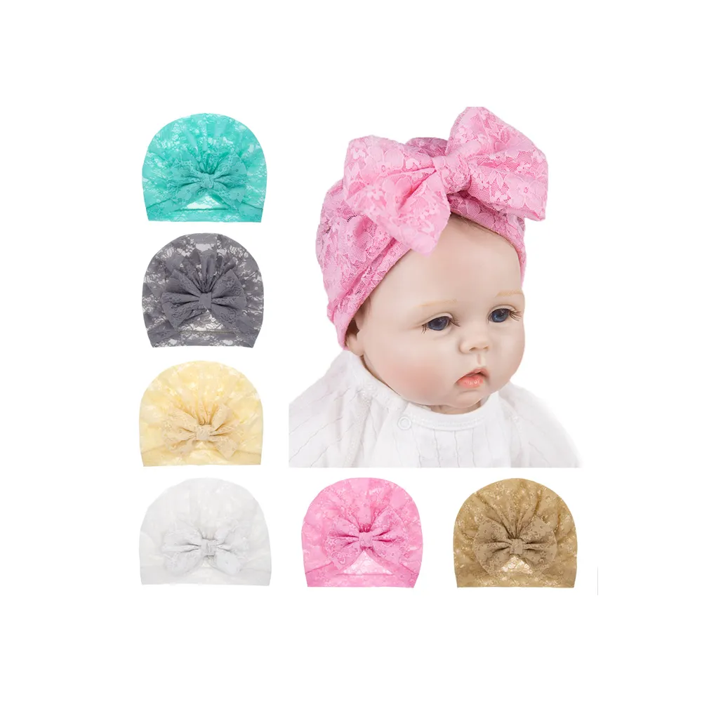 Alta qualidade lace bebê turbante bow knot chapéu de turbante macio para recém-nascido