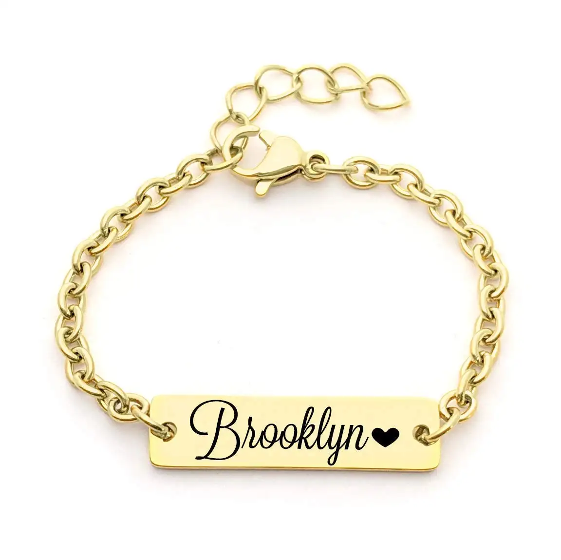 Pulseira de aço inoxidável para crianças, aço inoxidável, 14k, banhado a ouro, personalizado, gravado, lil, menino, meninas, nome inicial, branco, bracelete para bebê