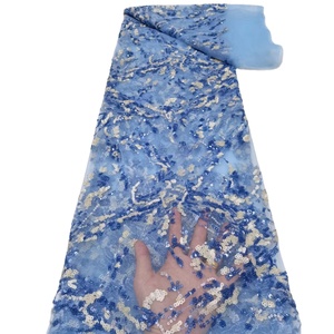 Hochwertiges Luxus-<span class=keywords><strong>Design</strong></span> Afrikanisches Netz Sonnenblumen-Pailletten-Spitzens toff auf Organza-Stoff George-Spitzens toff für Mode kleid