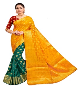 デザイナーシルクサリーヘビーデザインソフトファブリックサリ、ブラウスピース付きインドSURAT Gujarat/CLOTHINGS/SADI (ブルーカラー) - Product Image 1