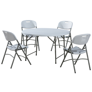 OEM 4英尺122*74对折圆形HDPE桌子4英尺122x122x74cm厘米白色便携式室内室外桌子手柄现代设计风格 - Product Image 3