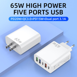 65W PD Fast Charger EU US UK 2 Type-c 3 <strong>USB</strong> 5 Five Port <strong>Multiple</strong> <strong>Output</strong> <strong>Adapter</strong> Mobile Phone Travel Wall Charger for macbook - Product Image 5
