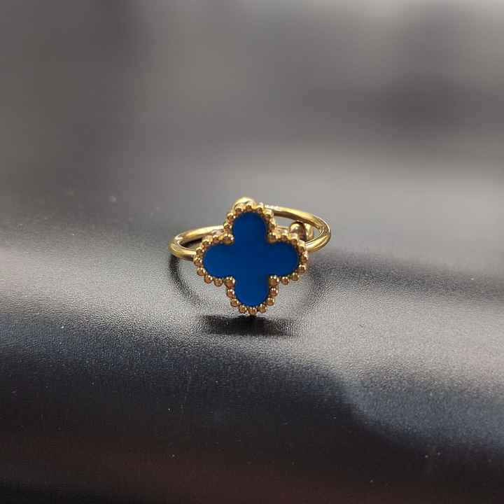 Anillo de trébol de cuatro hojas de diseño de alta calidad Fritillaria natural Trébol de la suerte Chapado en oro de 18 quilates Anillos de plata esterlina 925