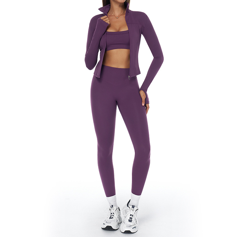 Soutien-gorge + legging + veste violet
