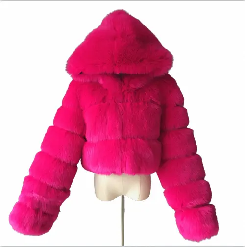 Chaqueta corta de piel sintética para mujer, abrigo de talla grande, color rosa, para invierno