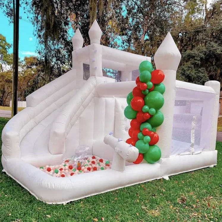 Rental Wedding Bouncy Kid And Adult Jumping Combo Inflatable White Bounce House With Ball Pit Slide Plain Castle For Party Event