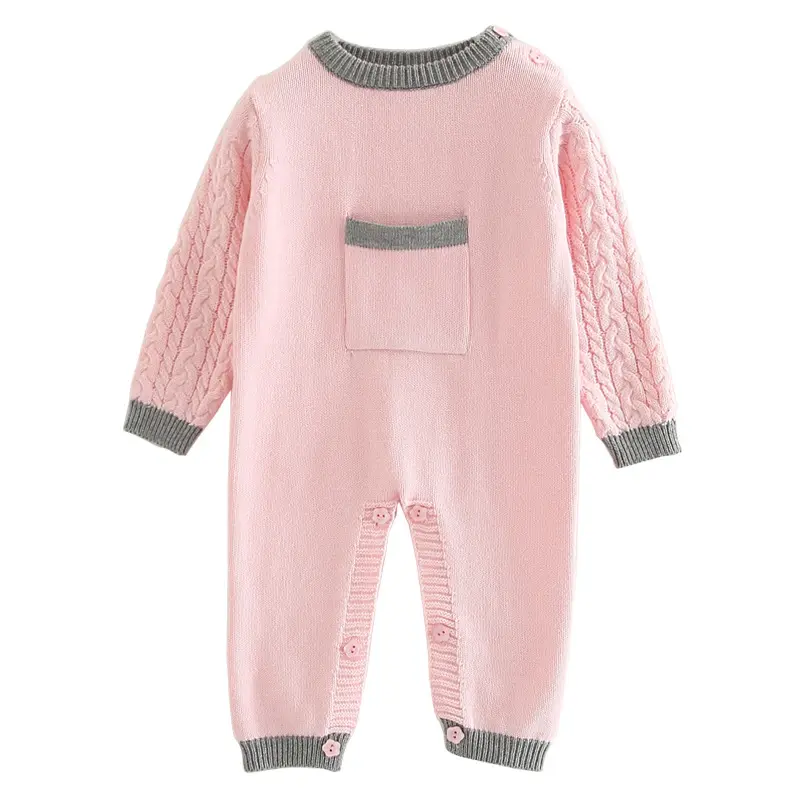 Plain Blank Winter Warm halten Baby Strick pullover Stram pler 100% Baumwolle Full Jersey Unisex Kleidung für Babys Support Button 2St