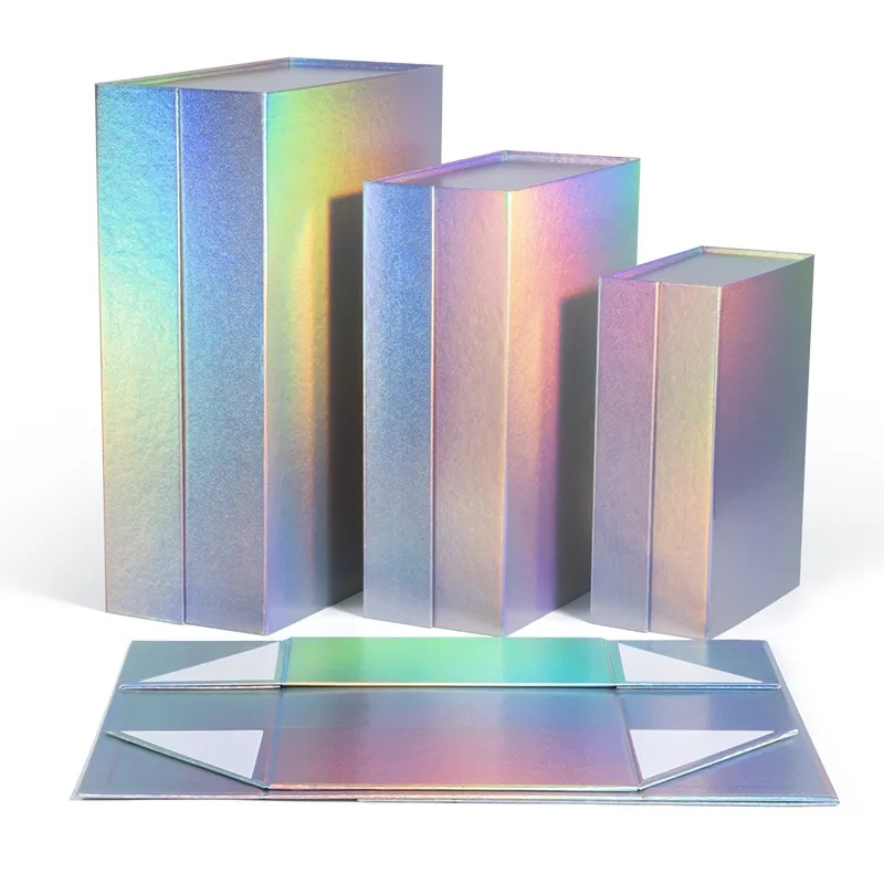 Magnetic Gift Boxes with Lid Luxury Foldable Cardboard Box Holographic Gift Box Portable Carton for Christmas