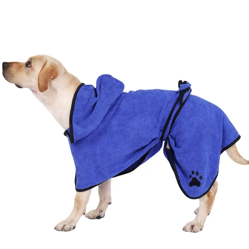 Bata de baño de secado rápido para perros grandes, toalla de limpieza suave, toallas de baño con capucha de lujo con correa, venta al por mayor