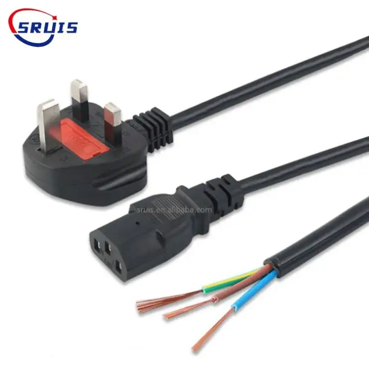British standard H05vv-f 3*0.75mm pvc Supply cable 5A fuse type G plug 250V UK C13 power cord