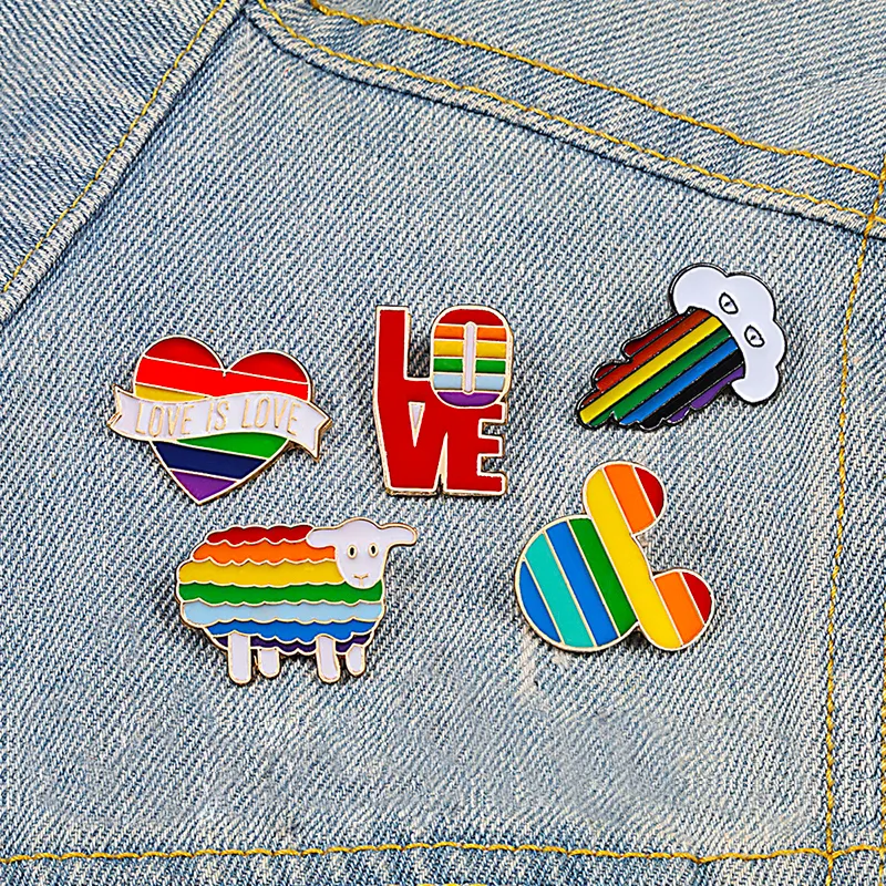 Rainbow Heart เข็มกลัดติดเสื้อโค้ทรูปแกะ,เข็มกลัดโลหะตรา LGBT เครื่องประดับเลสเบี้ยนสำหรับเป็นของขวัญเกย์
