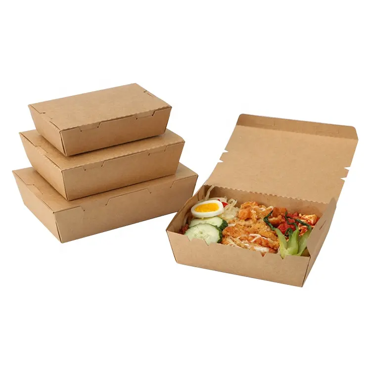 कस्टम मुद्रित दूर ले जाने के लिए दोपहर के भोजन के बॉक्स कंटेनर स्थायी डिस्पोजेबल सलाद चावल नूडल बॉक्स स्वयं-ताला के साथ डिजाइन कोई रिसाव