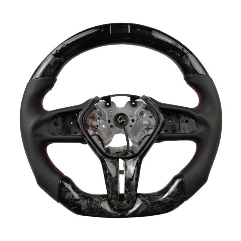 Forged Carbon Fiber+Leather+LED+Red Stitching