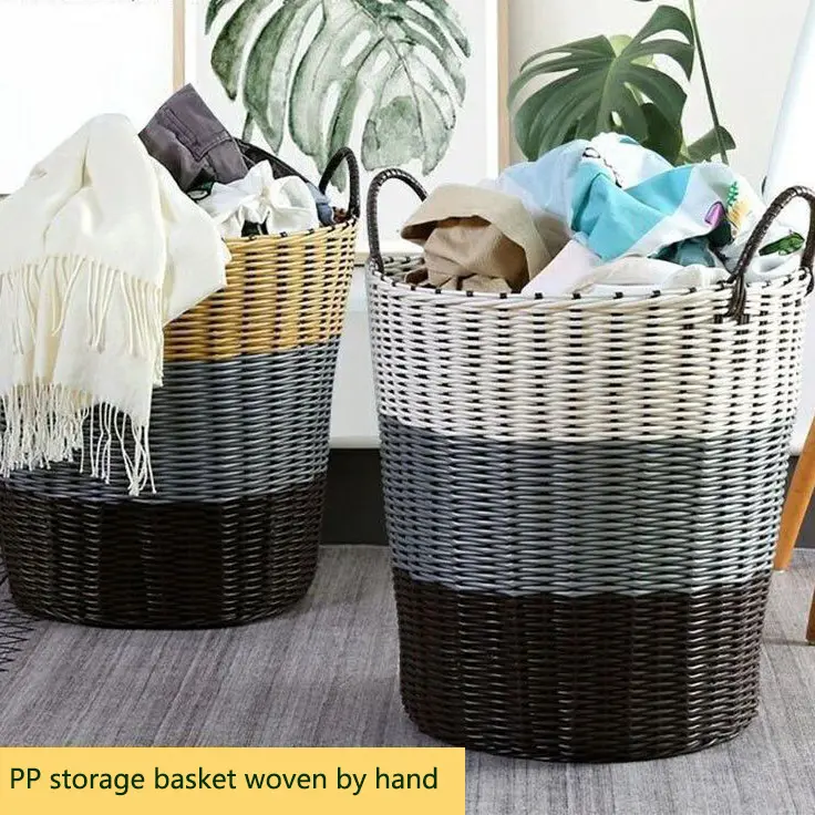 Cesta de almacenamiento de PP, cesta de mimbre, bolsas de lavandería tejidas a mano para ropa para el hogar u hotel