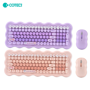 Coteci văn phòng 98 phím retro vòng Kitten phím yên tĩnh 2.4GHz đa phương tiện phím ABS dễ thương màu hồng tím không dây Bàn phím chuột combo - Product Image 1