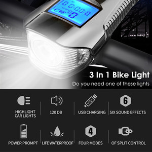 4 Mode Light Lamp with Bike <strong>Computer</strong> 6 Mode Horn Flashlight Cycle Bike Speedometer Led Front Lights Cycling Headlight - Product Image 2