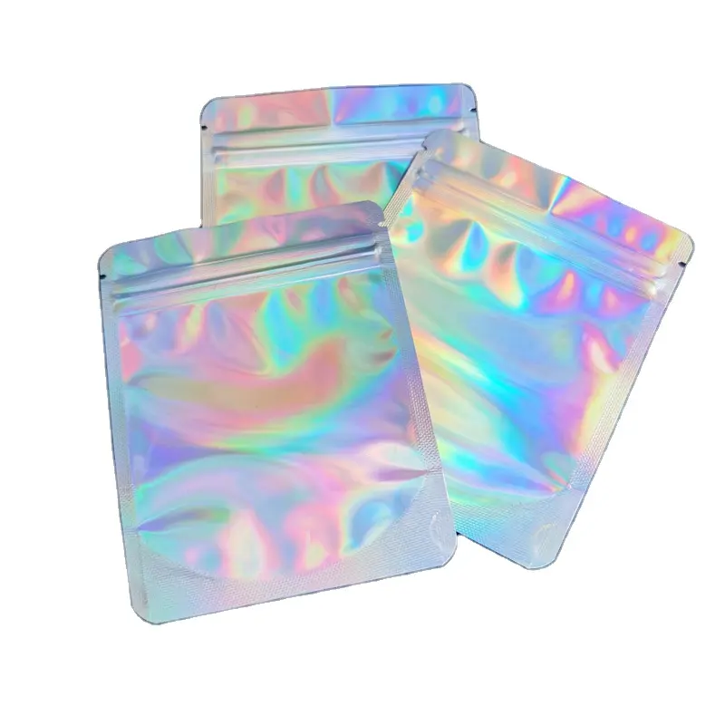 Cantos redondos holográficos Mylar Sacos 3.5g Stand up Pouch Food 5g PE Saco De Armazenamento De Leite Materno Impressão Digital Doces Embalagem