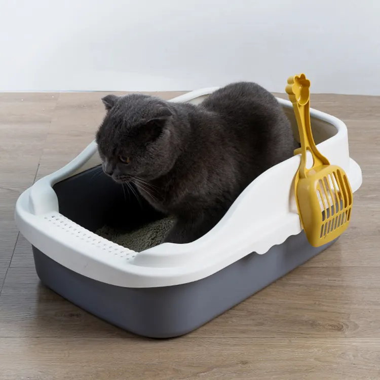 Caja de arena gruesa y duradera, bandeja grande para inodoro de mascotas con pala, caja de arena para gatos con cuchara, PP, de fácil limpieza, venta al por mayor de fábrica