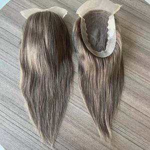Customization Q6 <strong>Human</strong> Hair System #7 Ash Brown Color Lace Base with PU <strong>Back</strong> and Side Virgin <strong>Human</strong> Hair Toupee - Product Image 4