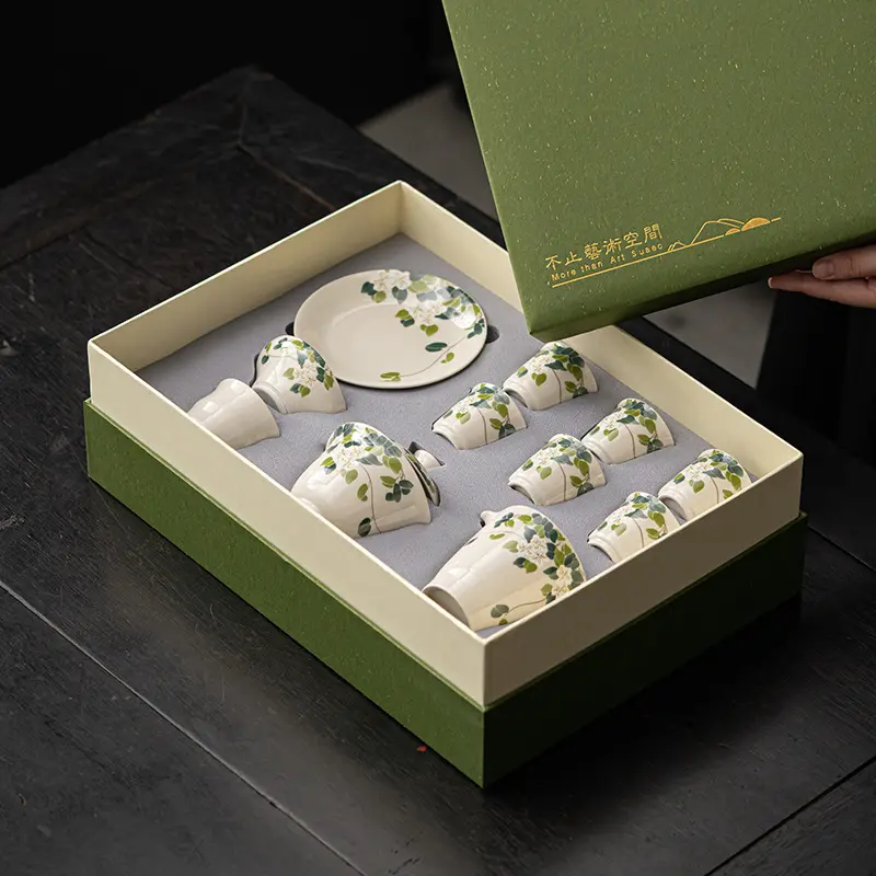Nhật bản-phong cách cỏ và gỗ màu xám men Kung Fu trà bộ bìa teacup bộ hoàn chỉnh của gốm trà Bộ hộp quà tặng