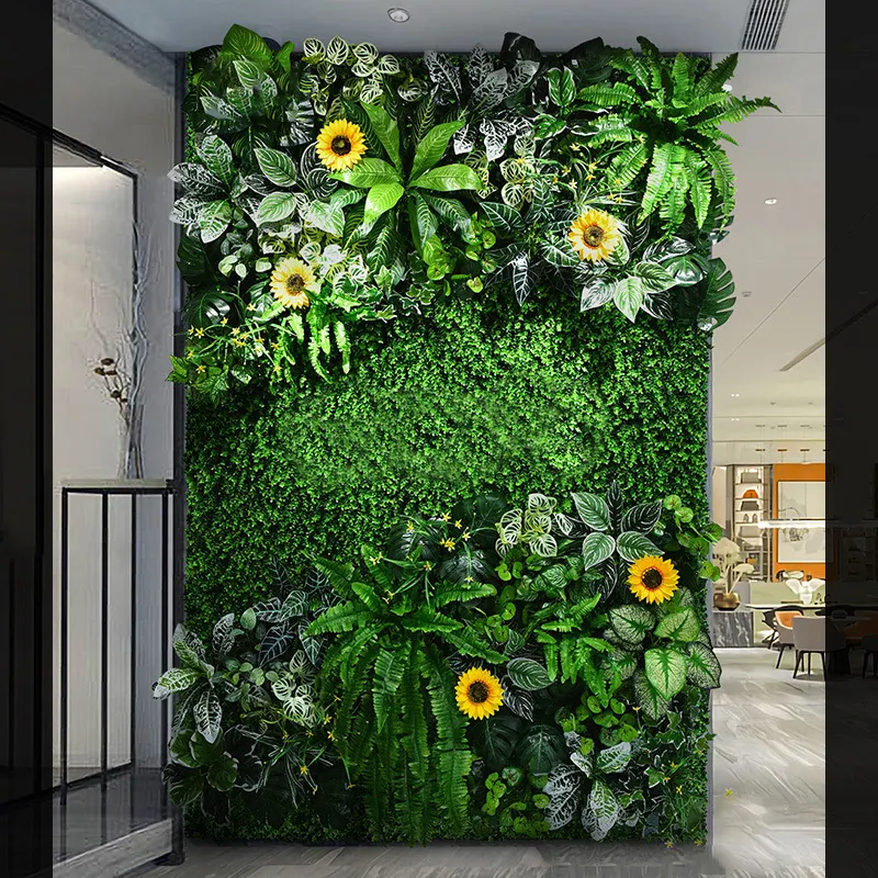 LD-01 özel tasarım plastik çim ve çiçek ısmarlama sahte bitki duvar paneli özel yapay çim duvar seçin