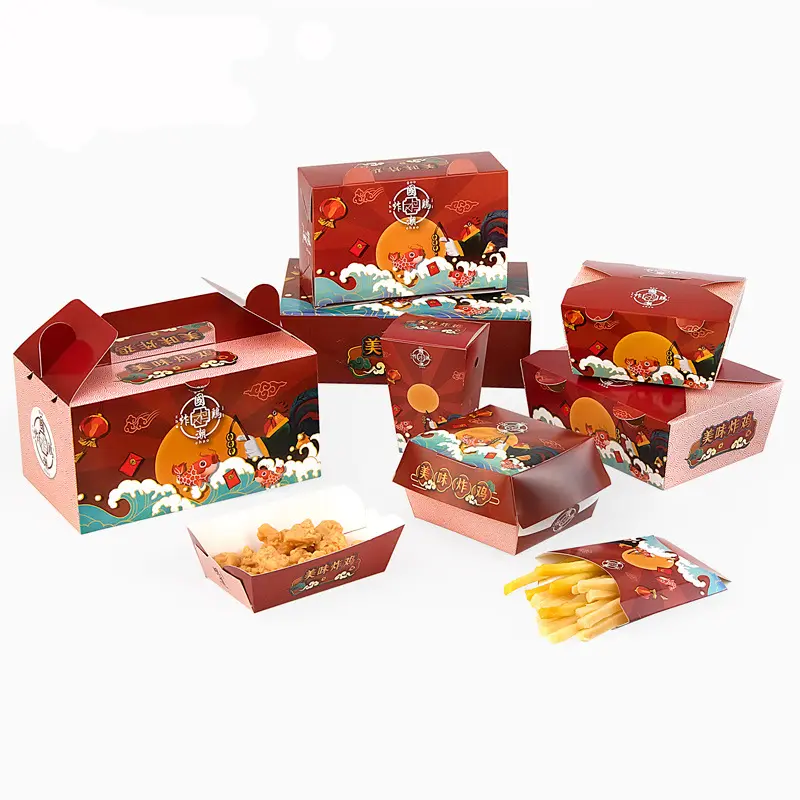 गर्म बिक्री कस्टम मुद्रण चिकन पैकेजिंग takeaway खाद्य कागज बॉक्स के साथ संभाल