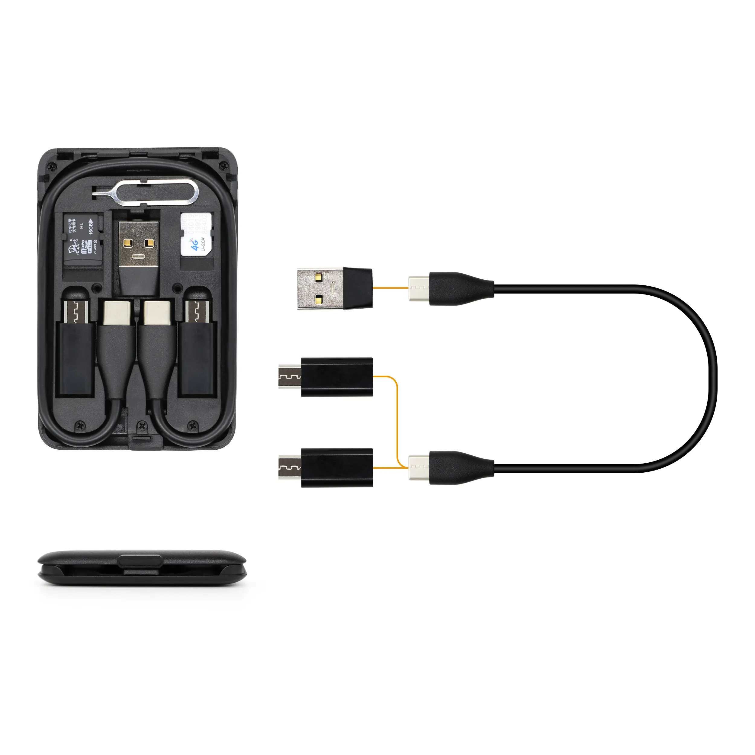 Kit de charge multifonction 6 en 1, boîte de rangement, câbles de charge USB, adaptateur de câble de données pour voyage d'affaires, vente en gros